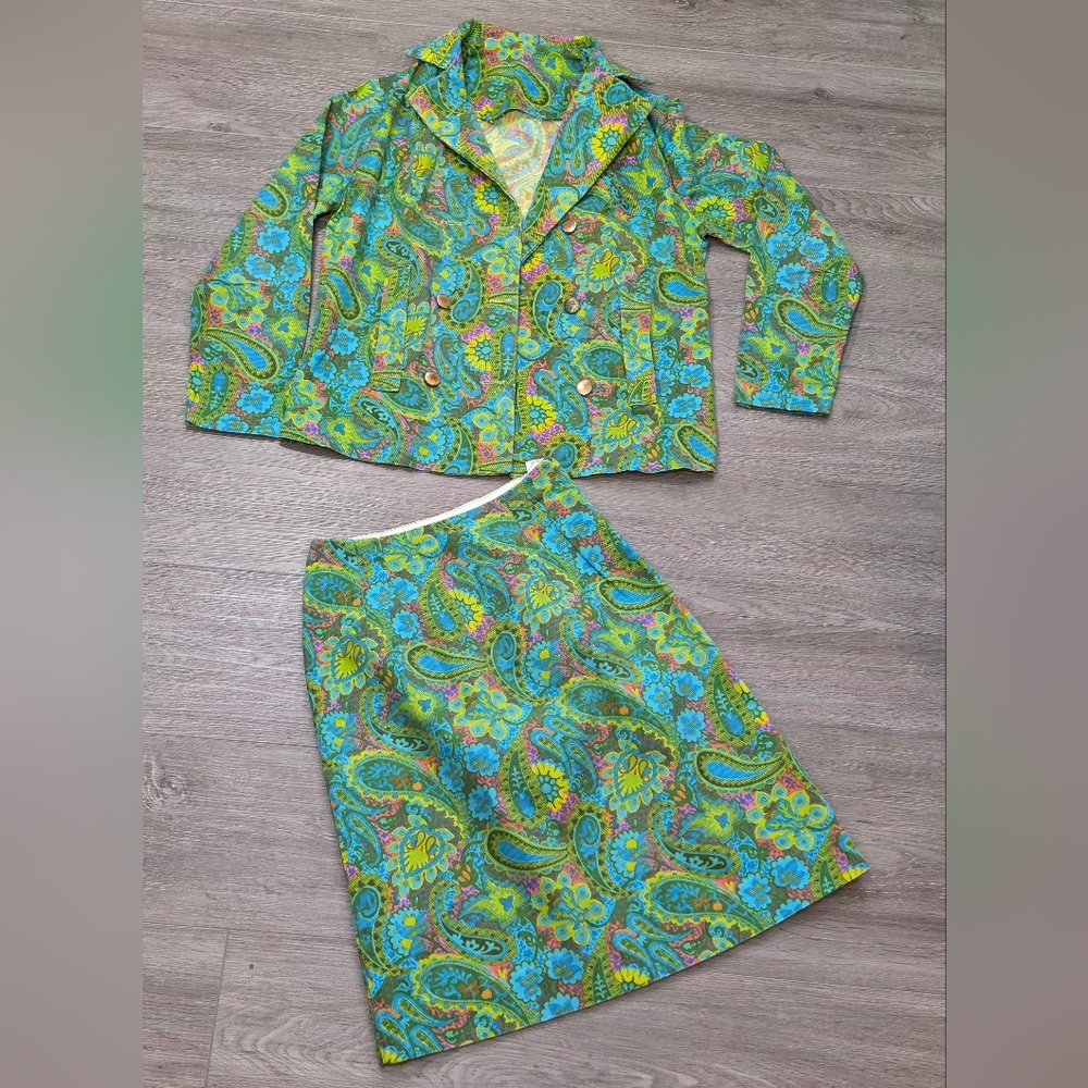Vintage 60's Paisley Skirt & Jacket Suit Mod Style Womans XS Psychedelic